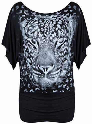 New Ladies Leopard Tiger Animal Print Short Batwing Sleeve T-Shirt Womens Short Sleeve Printed Stretch Fit Top Plus Size