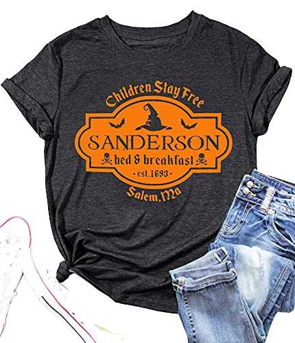 Halloween T Shirt Women Sanderson Sisters Letter Print Graphic T-Shirt Hocus Pocus Tees Tops