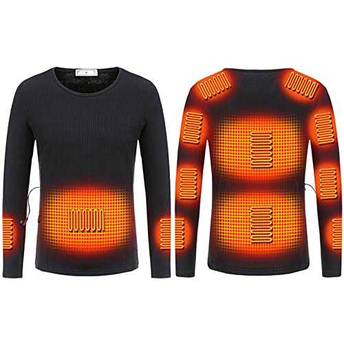 RLEHJN Heated Jumper Mens Womens, Heated Clothing Electric Body Warmer Winter Thermal Tops with 11 Heating Zone Sweatshirts Unisex Warm Heating Pullover Warm Outerwear Long Sleeve Sweater Black M-4XL