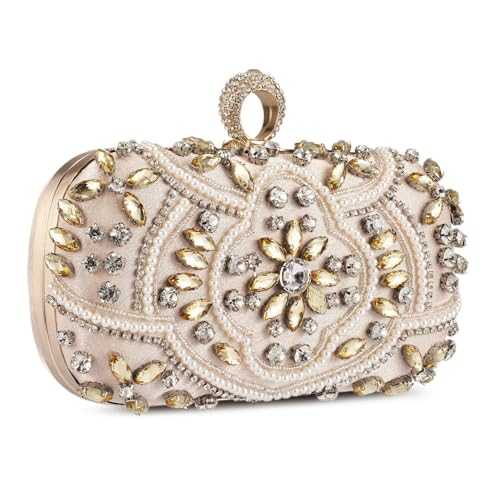 UBORSE Women's Elegant Luxury Clutch Bag Small Wedding Party Prom Bag with Detachable Chain Rhinestone Bags