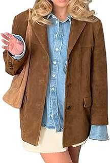 IDEALSANXUN Womens Suede Jacket Fall Winter Fashion Casual Oversized Faux Leather Blazer Jacket Trench Coat