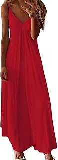 HOOUDO Summer Maxi Dresses for Women Loose Long Tunic Dresses Print V Neck Boho Maxi Dresses Sleeveless Skater Tank Sundresses Plus Size