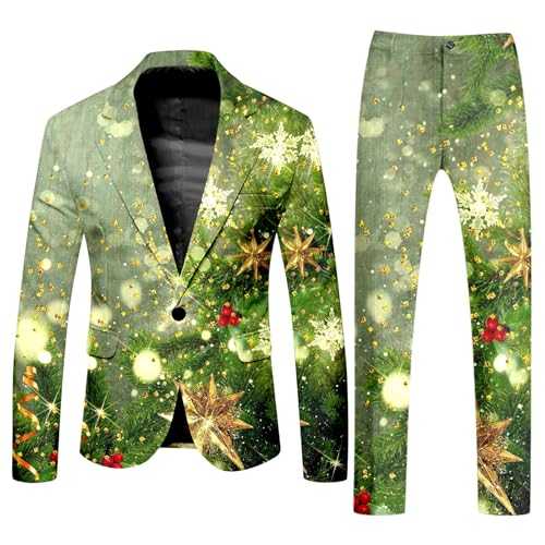 Men's Volleyball Jersey with Long Sleeve Coat and Trousers for Christmas Day, Printed Suit with Buttons and Pockets for Holiday Parties, High Collar