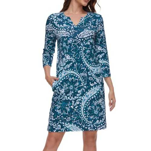 Lightbare Women’s 3/4 Sleeve Dress with Pockets UPF 50+ Casual Sun Dress Breathable Quick Dry for Beach Hiking Outdoors Party