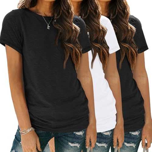 SUNBS Womens 3 Pack T Shirts Basic Short Sleeve Tees Crewneck Fashion Tops Loose Fit Lightweight Casual Summer Clothes 2024