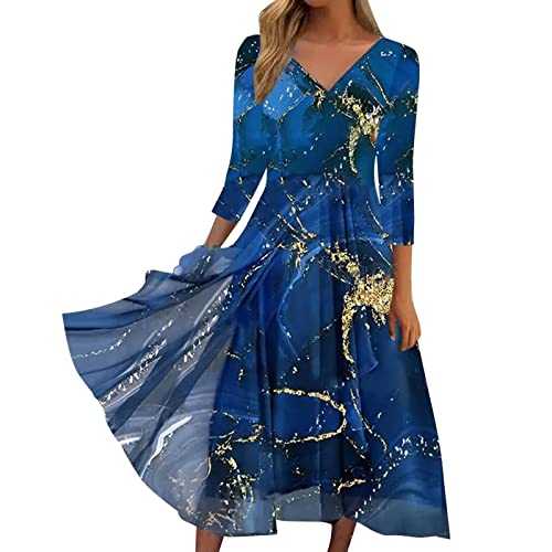 Womens Summer Dresses Trendy 2024 Floral Print V Neck Short Sleeve Boho Tiered Maxi Dress Elegatnt Flowy Wedding Guest Gowns Women's Beach Vacation Dresses Womens Dresses Summer Casual Petite