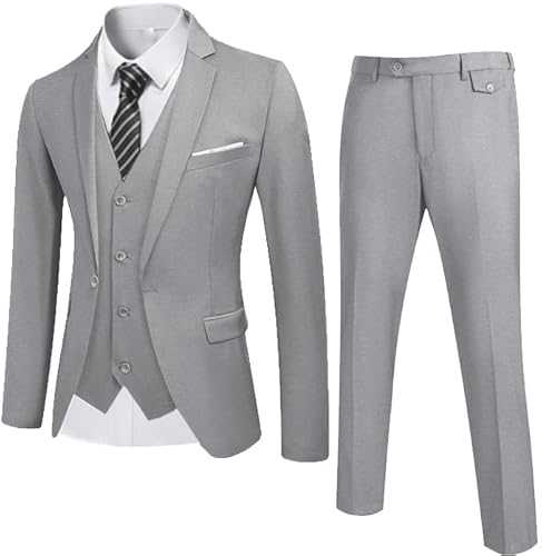 COOFANDY Men's 3 Piece Slim Fit Suit Set One Button Jacket Blazer Vest Pants Set Wedding Formal Prom Tuxedo Suits