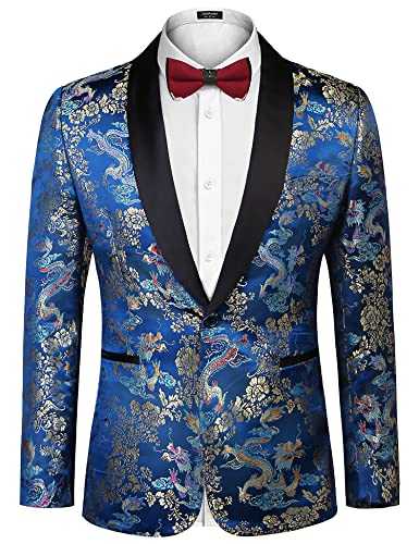 Coofandy Men's Floral Tuxedo Jacket Luxury Embroidered Stylish Suit Blazer Jacket for Wedding Party Dinner