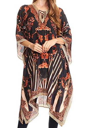 Sakkas Kristy Long Tall Lightweight Caftan Dress/Cover Up with V-Neck Jewels