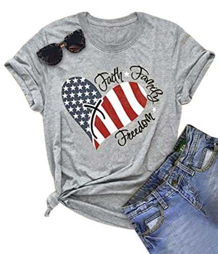 Patriotic Shirts for Women American Flag Shirt Faith Family Freedom Graphic Tee USA Star Stripes Tops