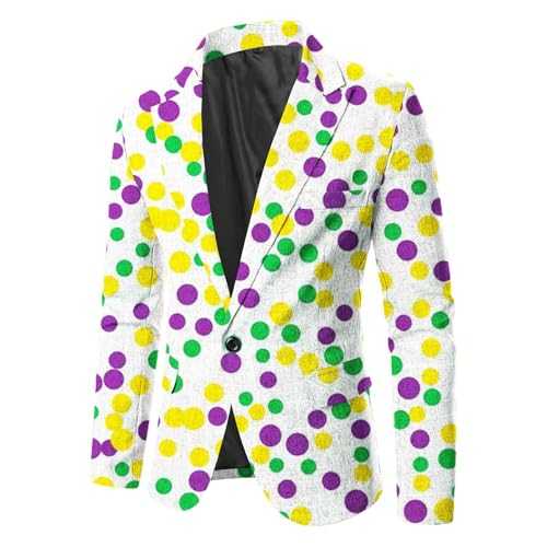 Men's Colourful Mask Blazer - Vibrant Feather Print Party Suit Jacket - Slim Fit Lightweight Mardi Gras Celebration Wear - Unique Statement Carnival Blazer for Men - Stylish Festival Costume Jacket