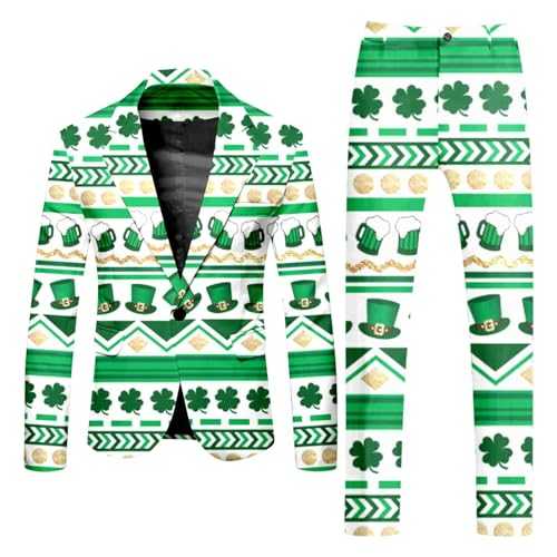 St. Patrick's Day Prints Prints Casual Suit for Men Skinny One Buttom Themed Party Blazer & Jackets Pants 2 Piece Casual Dress Set