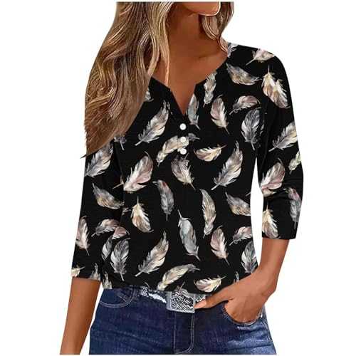 Womens Tops UK Dressy Trendy Summer Tops for Women 2024 Casual Short Sleeve Shirts Buttons V Neck Floral Print Henley Blouses