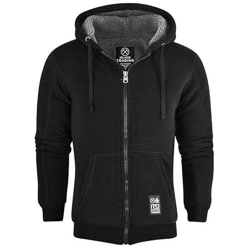 Island Trading Mens Cotton Padded Borg Fleece Sherpa Lined Full Zip Up Hoodie Sweatshirt Jacket