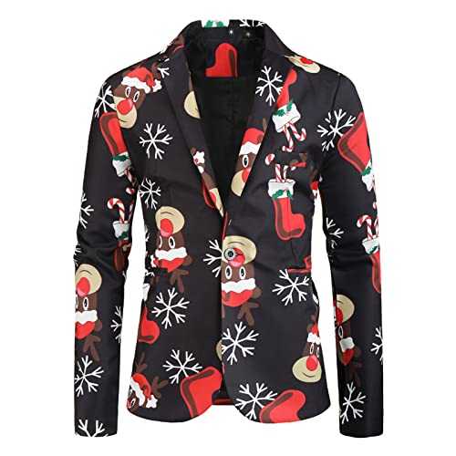 Mens Fitted Suits Cartoon Printed Suit Autumn and Winter Warm Fashion Button Lapel Long Sleeve Casual Jacket Prom Mens Suit