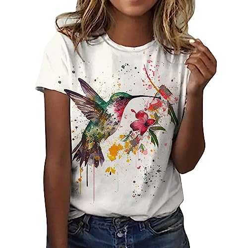 Generisch Women's Summer Fashion Casual Printed Short Sleeve O Neck Pullover Tops Women's Top Glitter