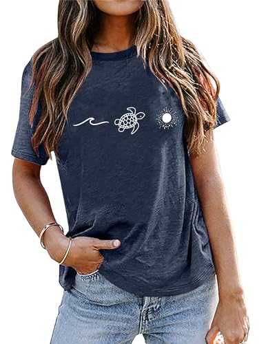 Sea Turtle T-Shirt and Tank for Women Beach Graphic Funny Animal Print Shirt Hawaiian Casual Vacation Top