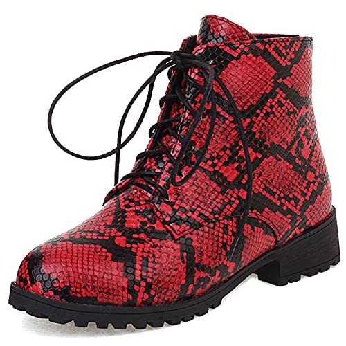 Onewus Women's Lace-up Ankle Boots with Low Chunky Heels