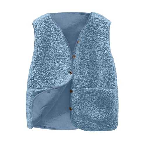 AnnSemo Teddy Fleece Gilet for Women,Sleeveless V-neck Button Down Vest Sherpa Fluffy Waistcoat Coat Bodywarmers Gilets Ladies Gilets Winter Jacket with Pockets Fur Fuzzy Coat Outwear