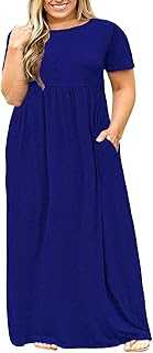Nemidor Women Short Sleeve Loose Plain Casual Plus Size Long Maxi Dress with Pockets