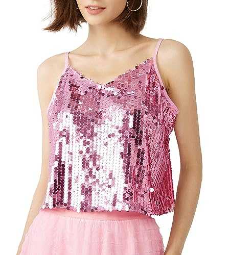 Women's Sequin Tops - V-Neck Sparkle Tank Tops - Spaghetti Strap Shimmer Camisole Party Club Cocktail Cami