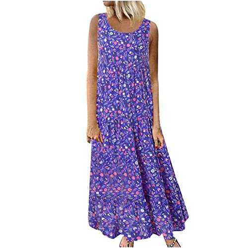 XIAHHQSp Summer Dresses for Women UK Camisole Round Neck Ethnic Style Sleeveless Floral Sundress Plus Size Layered Dress Flowy Dress Prom Dresses Maxi Dress Dresses Gothic Clothes for Women