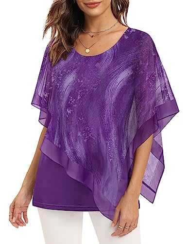 SeSe Code Women's Elegant Mesh Blouses Flowy Poncho Tops Dressy Casual Shirts