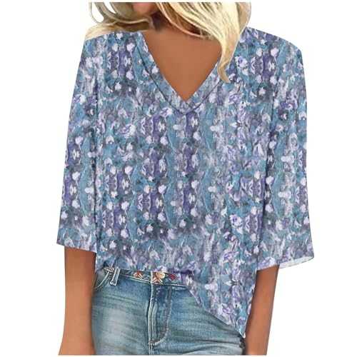Ladies Tops Clearance UK Womens Tops Crewneck Trendy Long Sleeve T-Shirts for Women Blouses Boho Ladies Loose Fit Shirts Three Quarter Sleeve Tops