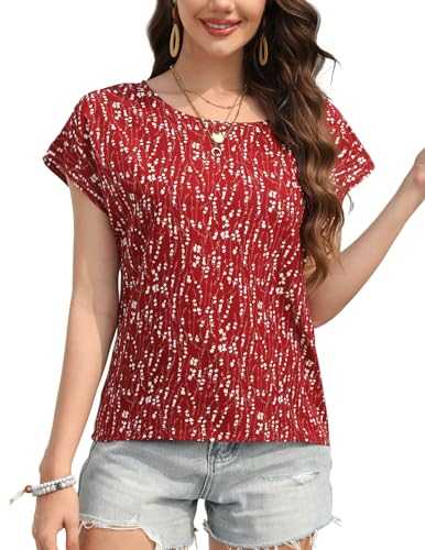Zeagoo Tunic Tops for Women Blouses Floral Boho Ladies Top Printing Loose Round Neck Kurtis Chiffon Bubble Hem Women's Elegant Shirts Bohemian Tee Summer Short Sleeve Shirts XS-3XL