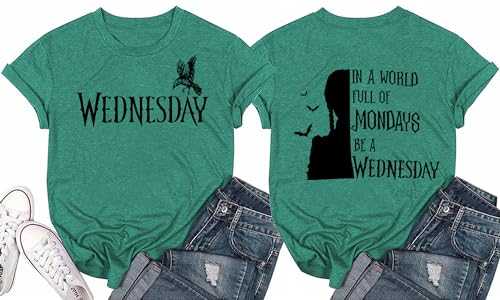 RUSASKO Womens Wednesday Raven Novelty Print T Shirt in A World Full of Mondays Be A Wednesday Tees Tops
