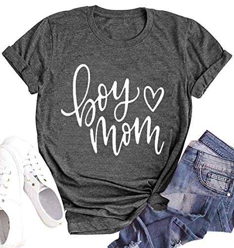 Boy Mom Shirt for Women Cute Mama T Shirts Mother Gifts Shirt Casual Short Sleeve Tees Tops