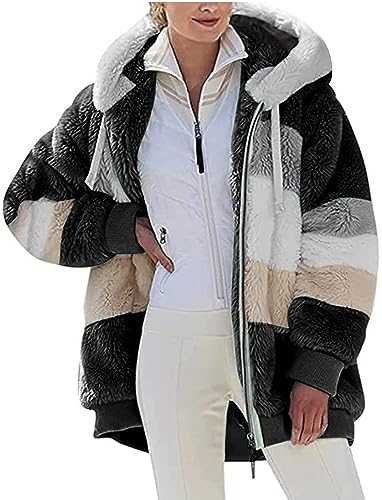 Livonmone Womens Teddy Hoodies Fleece Jackets Winter Warm Coats Full Zip Stylish Fuzzy Sweatshirt Ladies Casual Jumper Outerwear With Pockets
