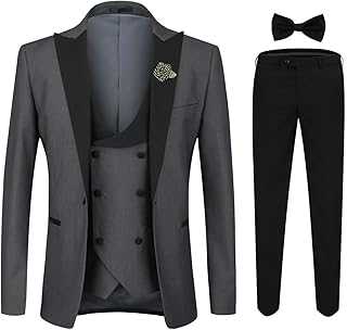 YOUTHUP Men's 3 Pieces Suit Slim Fit Wedding Dinner Tuxedo with Bowtie and Corsage 1 Button Blazer Waistcoat Pants