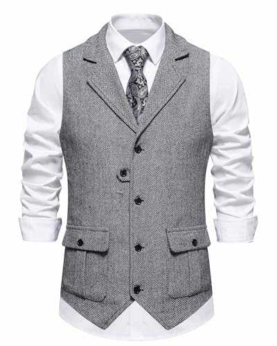 MakingDa Men's Waistcoat Formal Sleeveless V Neck Tweed Waistcoats Business Casual Dress Suit Vest with Pocket