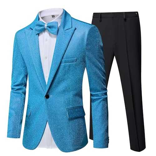 Mens Tuxedo Suits Slim Fit 2 Piece Shiny Suit Jacket Pants Outfit Set