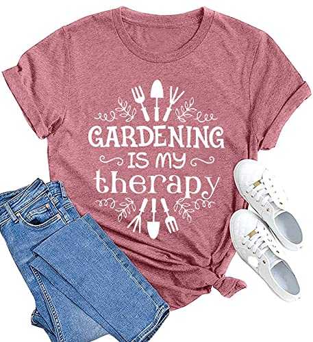 MAIHUN Garden Shirts Women Plant Lover T Shirt Gardening Graphic Tee Gardener Gift Tops Pink