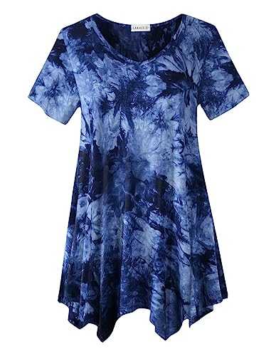 LARACE Plus Size Tops for Womens Summer Clothes Short Sleeve Shirts Casual V Neck Tunic Asymmetrical Blouses