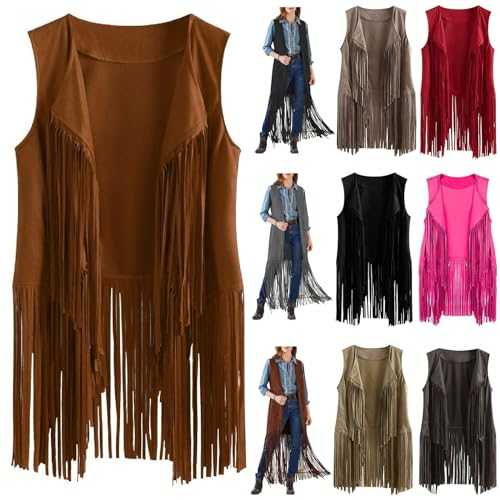 Fringe Jackets for Women Ethnic Cardigan Sleeveless Tassels 70S Vintage Vest Cardigans Plain Hippie Accessories Shirts Elegant Tassels Fringe Gym Jackets Sale