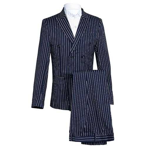 Men's Pinstripe Two Button 3 Piece Suit Slim Fit Notched Lapel Dress Suit Formal Blazer Vest Trousers Set