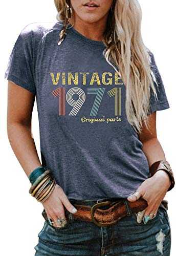 50th Birthday Gift Shirts for Women Vintage 1971 Tshirt Funny Graphic T Shirts Retro Birthday Party Casual Tee Tops