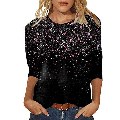 Tshirt Womens Women Casual Round Neck Three Quarter Sleeve T Shirt Top Colorful Gradient Geometric Print Tshirt Women S T Shirts Linen Tops for Women UK