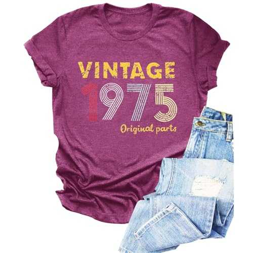 Chulianyouhuo 50th Birthday Gift for Women Vintage 1975 T Shirt Funny Letter Print Party Tops Casual Short Sleeve Tees