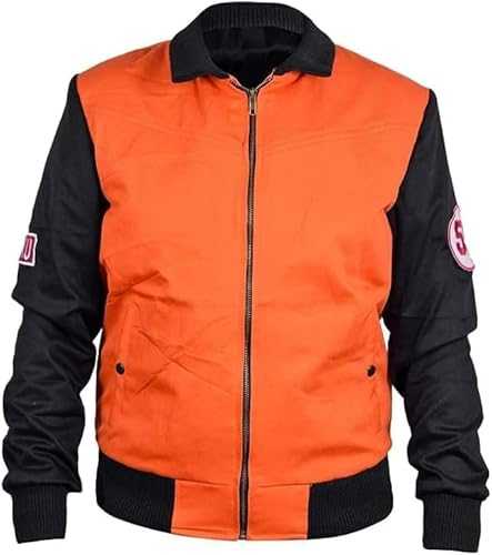 A&M Express Men's Casual G-o-k-u 59 Orange Cotton Ball Z Jacket - Bomber Zipper Closure Full Sleeves Jacket With Pockets