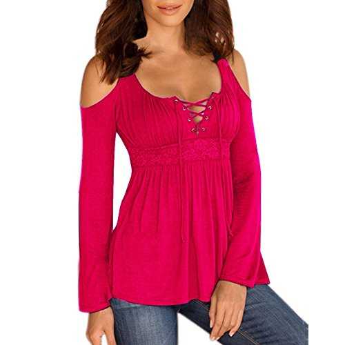 Mooncolour Women's Cold Shoulder Lace Up Casual Tunic Solid Blouse Tops