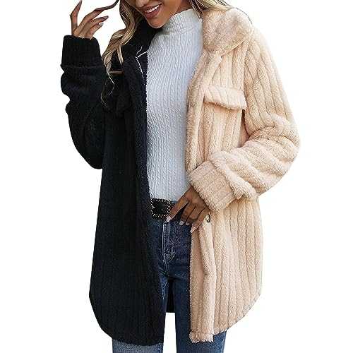 Maxi Coat Women's Lapel Collar Long Sleeves Loose Color Matching Double Faced Fleece Casual Jacket Light Jackets for Women Casual