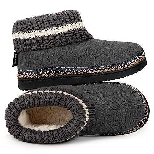 EverFoams Women's Bootie Slippers Non-slip Comfy Winter Indoor House Shoes with Knitted Collar