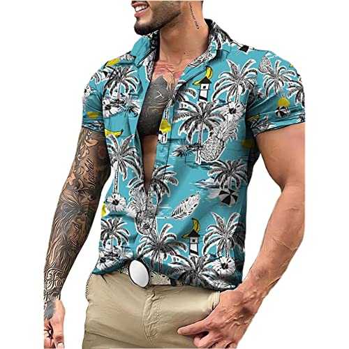NQyIOS Men Fashion Spring Summer Casual Short Sleeve Turndown Neck Printed T Shirts Top Blouse N