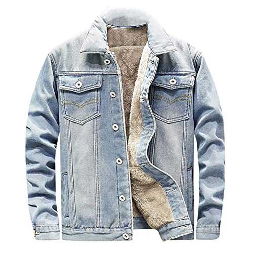 Men's Jackets Denim Jean Trucker Jacket Coats Cotton Sherpa Lined Jacket Fleece Lapel Button Down Warm Coats Cowboy Wash Distressed Jean Jacket Casual Long Sleeve Jackets Outwear Tops Plus Size Sale