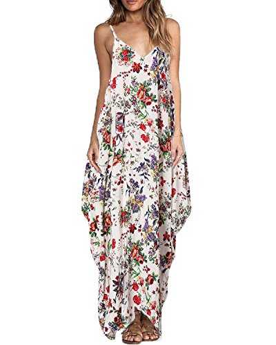 ZANZEA Sexy Women V Neck Strap Sleeveless Floral Print Casual Summer Bohemia Beach Maxi Dress Red Flower M
