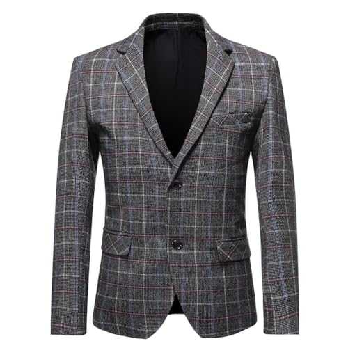 FWSHANGMAO Mens Casual Suit Jackets Vintage Tweed Sport Coats,Regular Fit 2 Buttons Check Suit Jacket Sport Coat Classic Chic Blazers